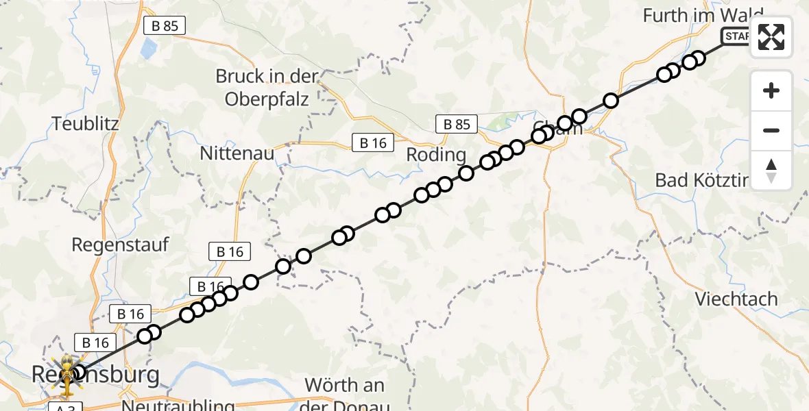 Flugroute Rettungshubschrauber Oberrappendorf - Barmherzige Brüder (Brothers of Mercy) Hospital Regensburg, 16 März 2026, 11:09