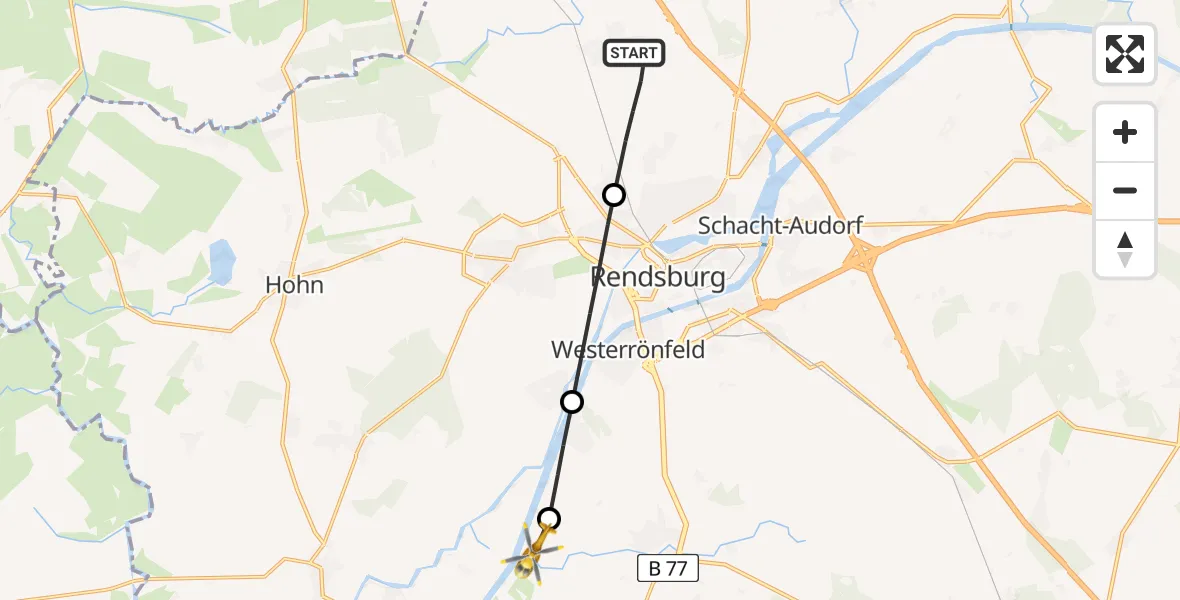 Routekaart van de vlucht: Rettungshubschrauber nach Schülp bei Rendsburg, Am Rüsterbergen