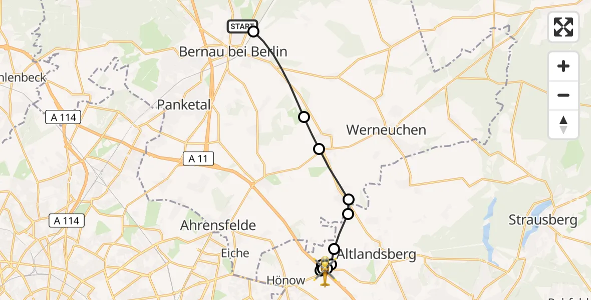 Flugroute Rettungshubschrauber Ladeburg - Altlandsberg, 16 März 2026, 11:26