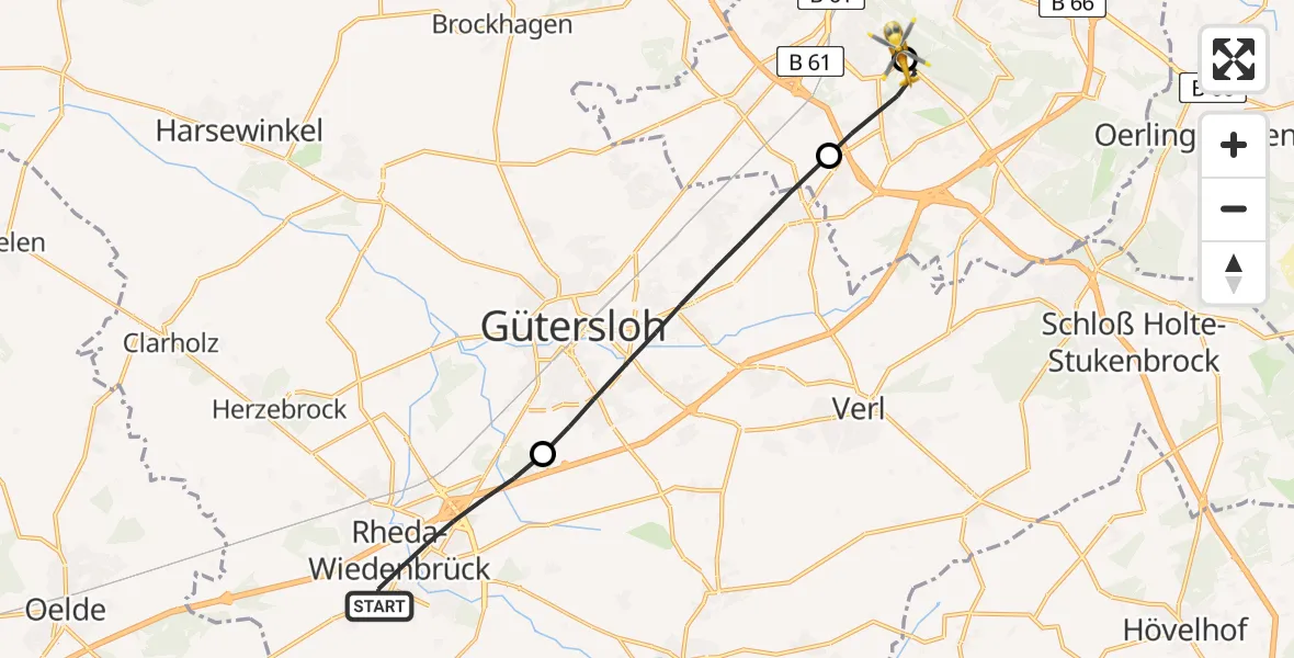 Routekaart van de vlucht: Rettungshubschrauber nach Luftrettungszentrum Bielefeld