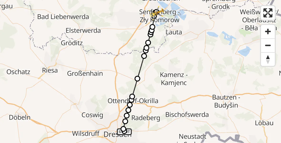 Routekaart van de vlucht: Ambulanzhubschrauber nach ADAC Air Rescue Station Senftenberg Heliport
