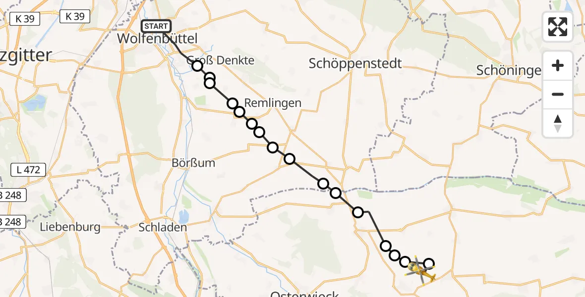 Flugroute Rettungshubschrauber Wolfenbüttel - Badersleben, 16 März 2026, 11:32
