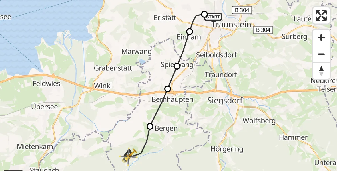Flugroute Rettungshubschrauber Traunstein Hospital - Bergen, 16 März 2026, 11:44
