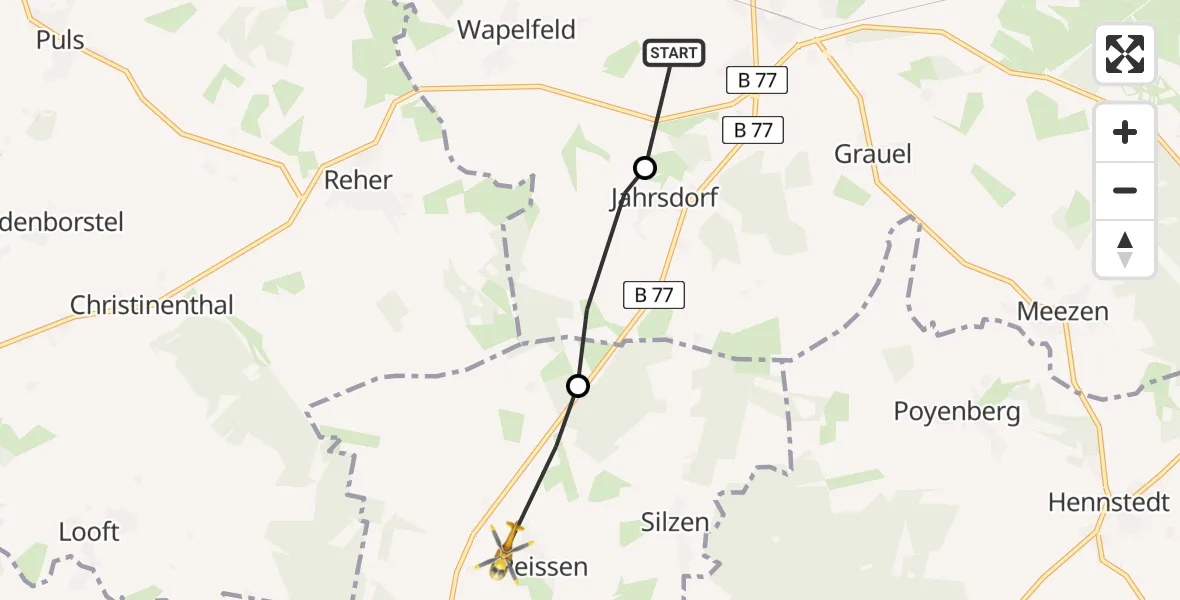 Flugroute Rettungshubschrauber Hohenwestedt - Peissen, 16 März 2026, 11:52