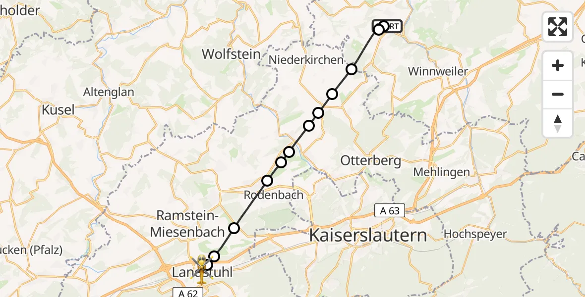 Flugroute Rettungshubschrauber Imsweiler UL - Landstuhl, 16 März 2026, 11:52