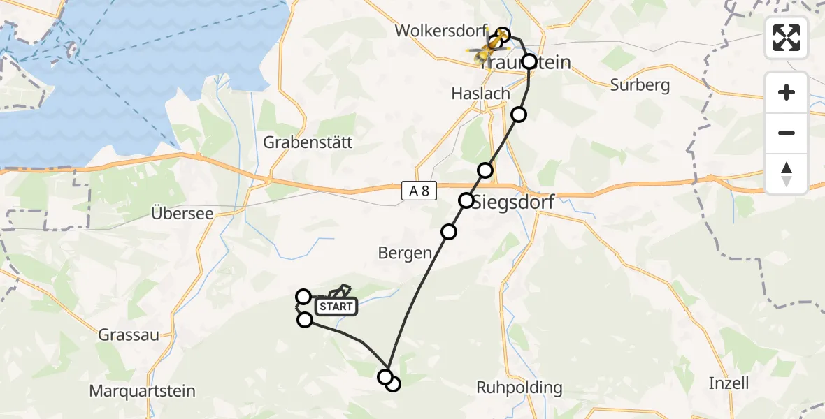 Flugroute Rettungshubschrauber Bergen - Traunstein Hospital, 16 März 2026, 11:54