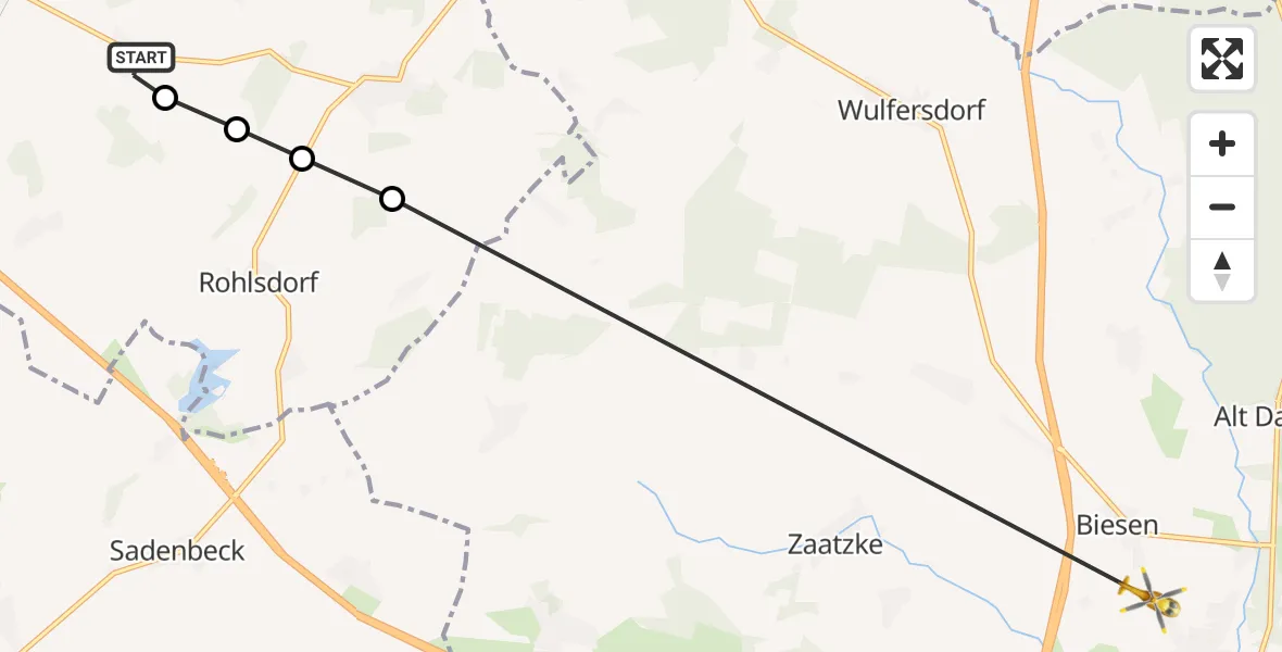 Flugroute Rettungshubschrauber Halenbeck-Rohlsdorf - Biesen, 16 März 2026, 11:55