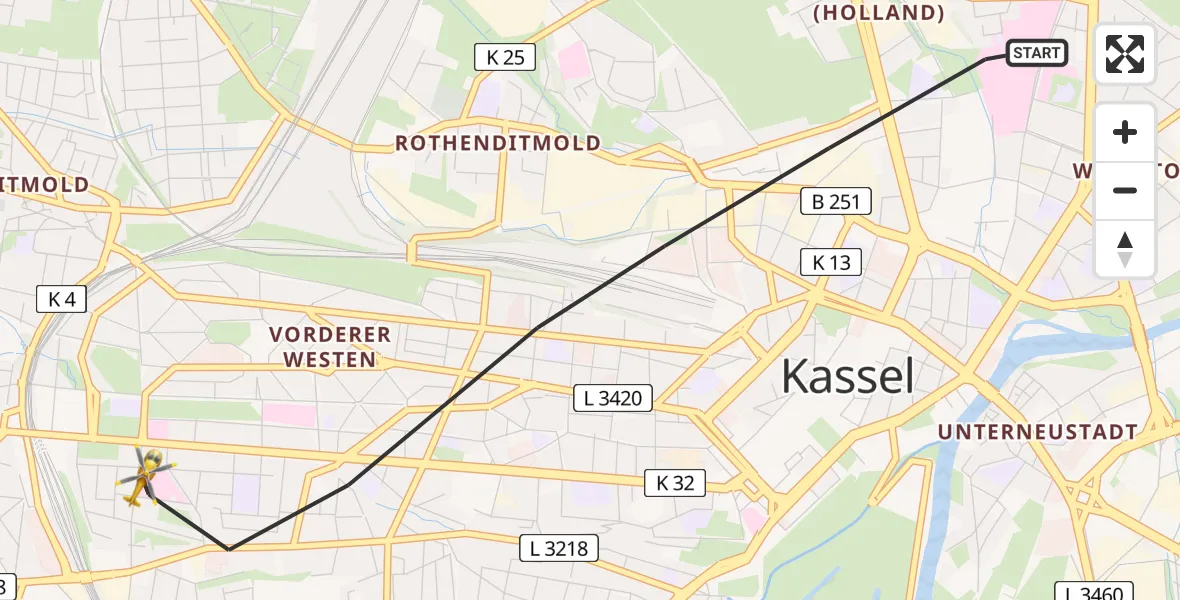 Routekaart van de vlucht: Rettungshubschrauber nach Kassel, Hansteinstraße
