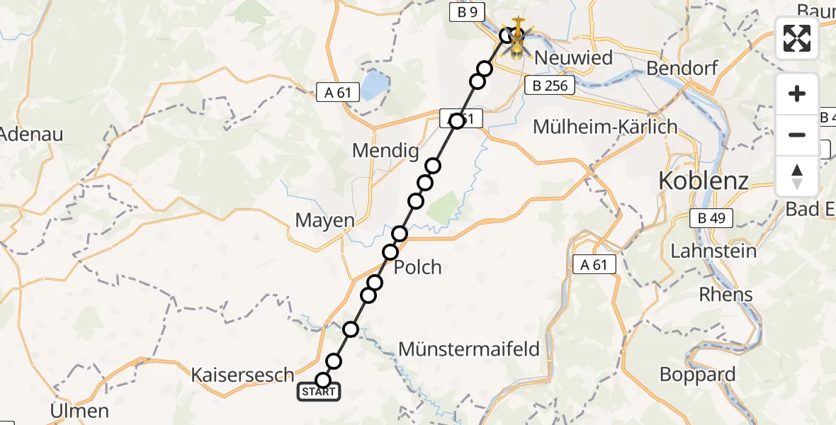 Routekaart van de vlucht: Ambulanzhubschrauber nach Andernach, Uferstraße