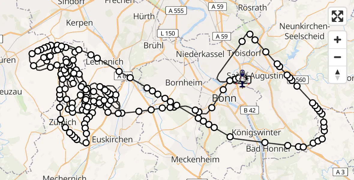 Routekaart van de vlucht: Polizeihubschrauber nach Sankt Augustin, Richthofenstraße