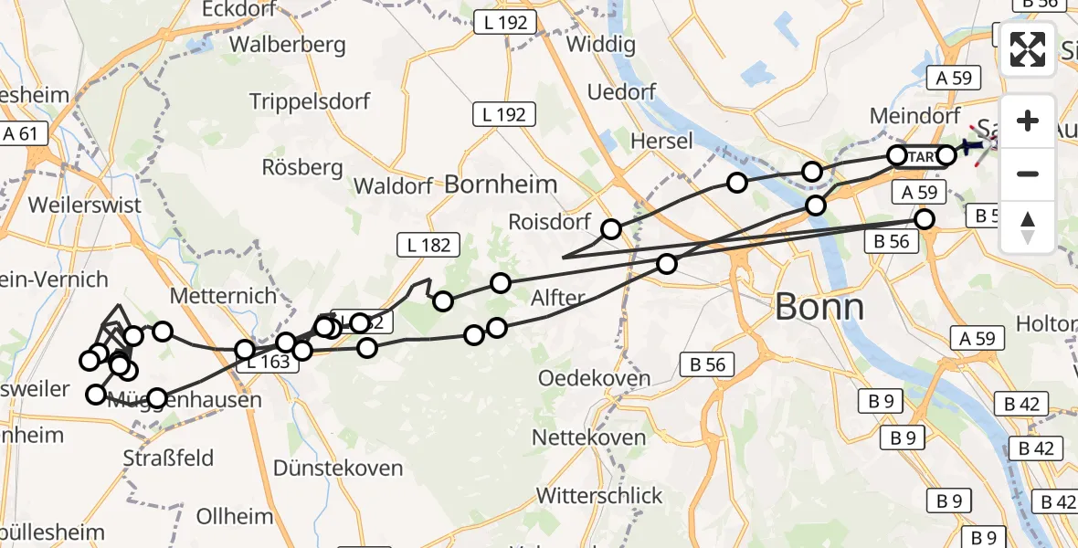 Flugroute Polizeihubschrauber Sankt Augustin - Bonn-Hangelar Airfield, 16 März 2026, 12:06