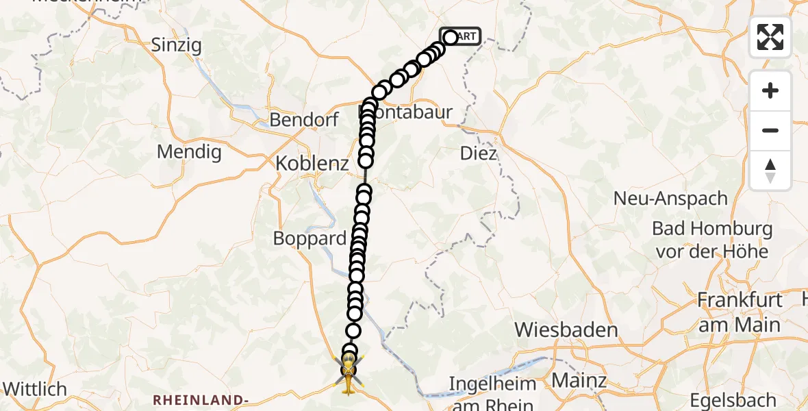 Flugroute Rettungshubschrauber Gershasen - Dichtelbach, 16 März 2026, 12:11