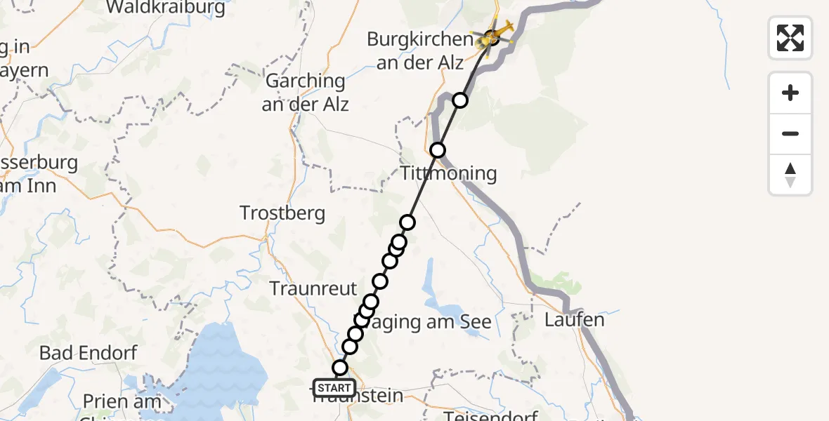 Routekaart van de vlucht: Rettungshubschrauber nach Burghausen