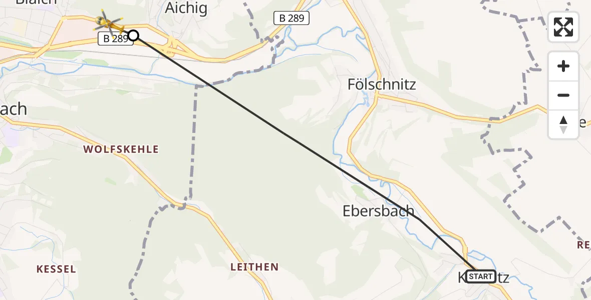 Routekaart van de vlucht: Rettungshubschrauber nach Kauernburg, Hofer Straße