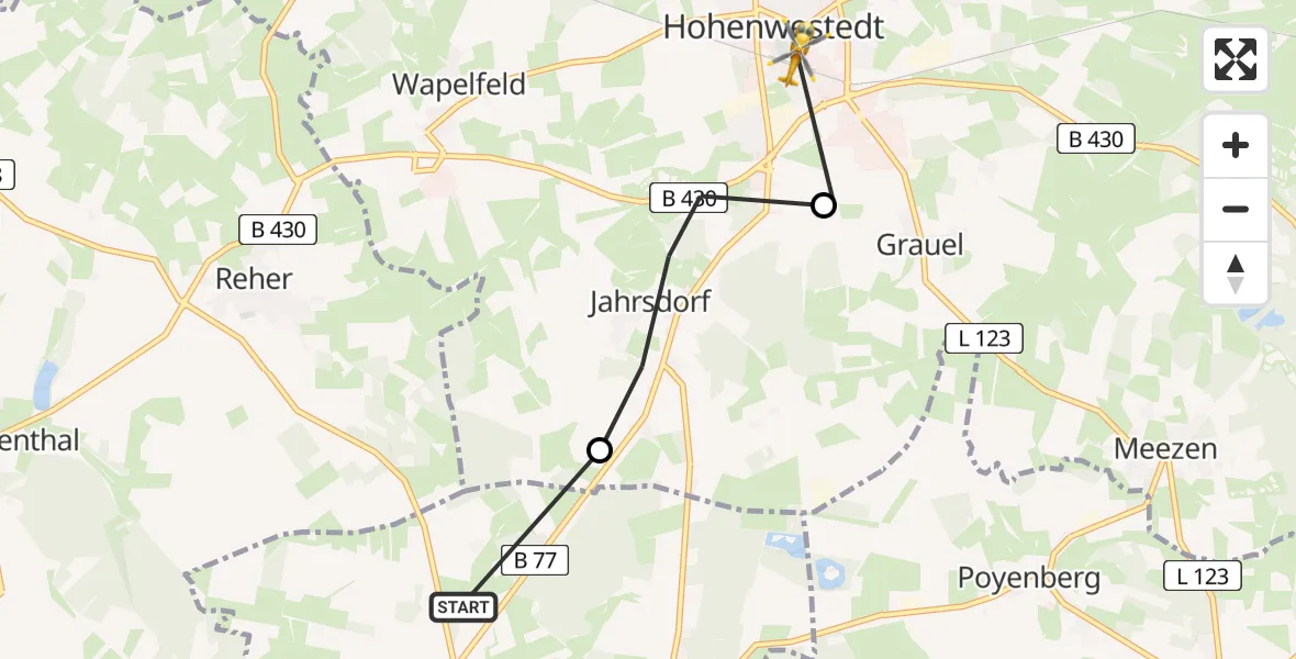 Flugroute Rettungshubschrauber Peissen - Hohenwestedt, 16 März 2026, 12:31