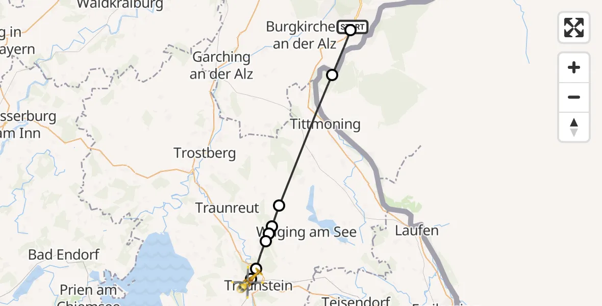 Routekaart van de vlucht: Rettungshubschrauber nach Traunstein Hospital