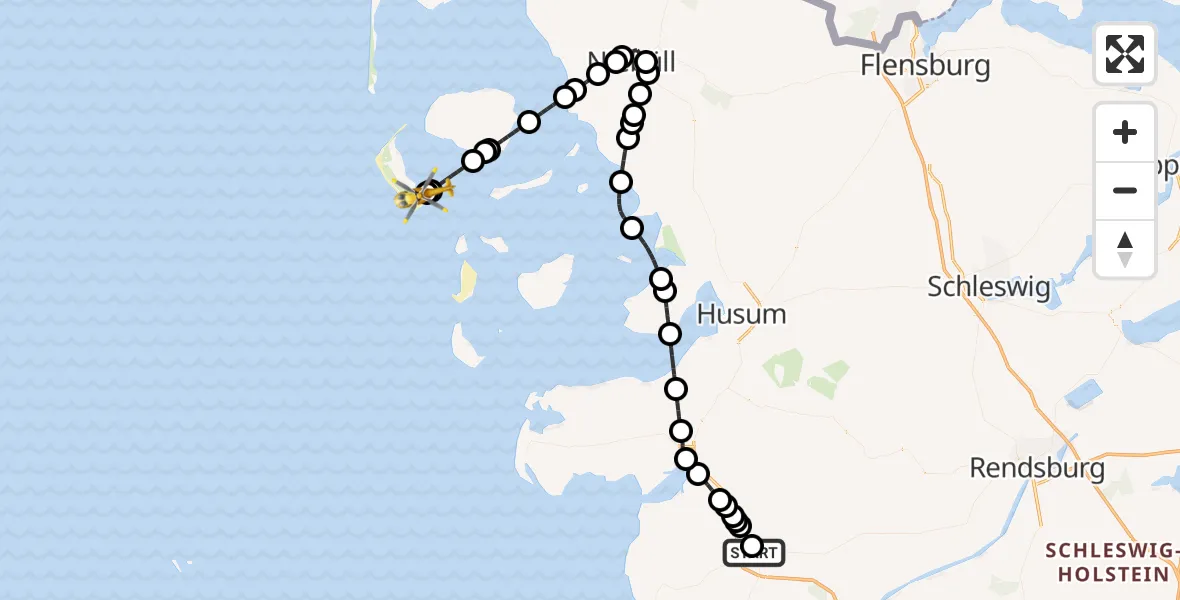 Routekaart van de vlucht: Rettungshubschrauber nach Wittdün auf Amrum, Inselstraße