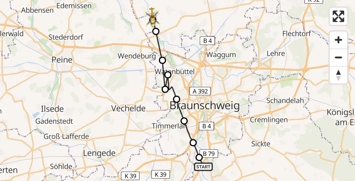 Routekaart van de vlucht: Rettungshubschrauber nach Wendeburg, Kiefernweg