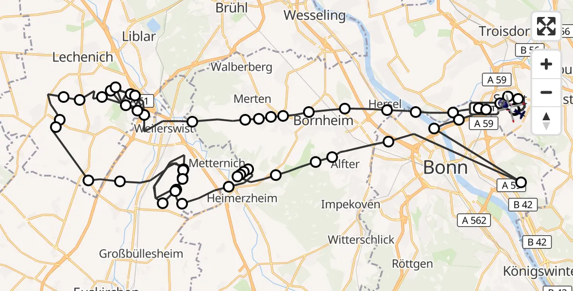 Flugroute Polizeihubschrauber Sankt Augustin - Bonn-Hangelar Airfield, 16 März 2026, 12:50