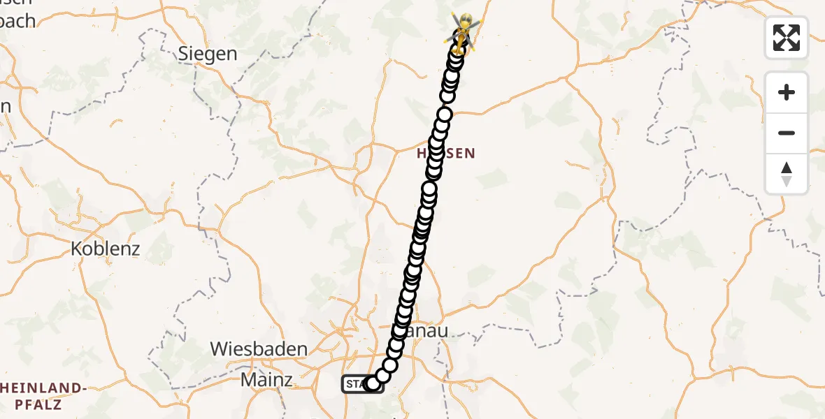 Flugroute Ambulanzhubschrauber Langen - Sachsenhausen, 16 März 2026, 12:55