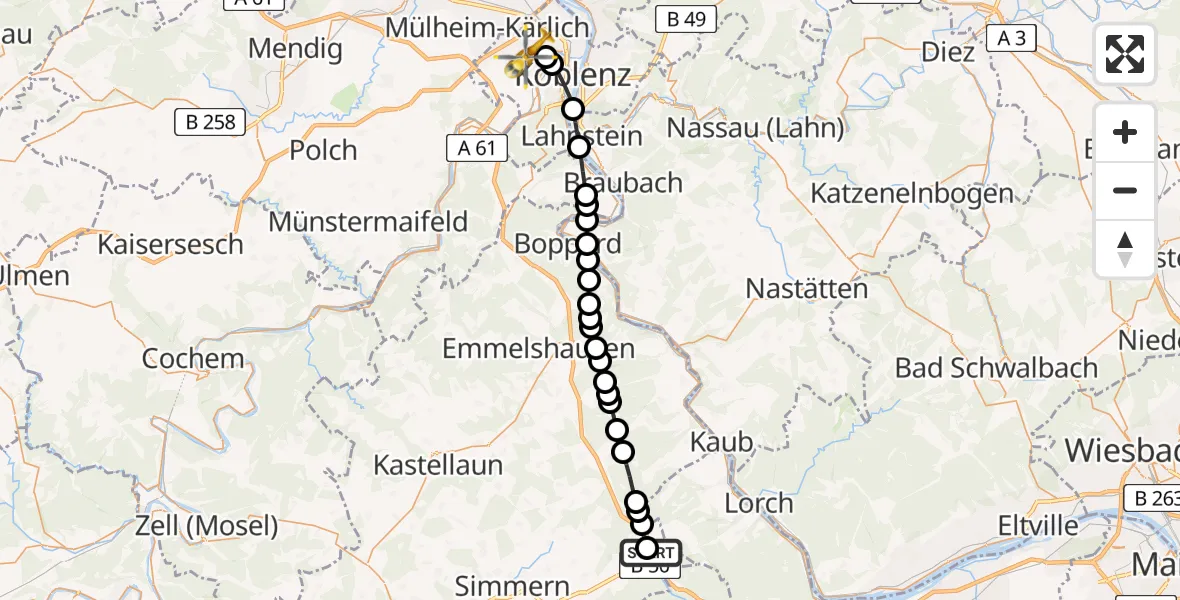Routekaart van de vlucht: Rettungshubschrauber nach Koblenz, Rübenacher Straße