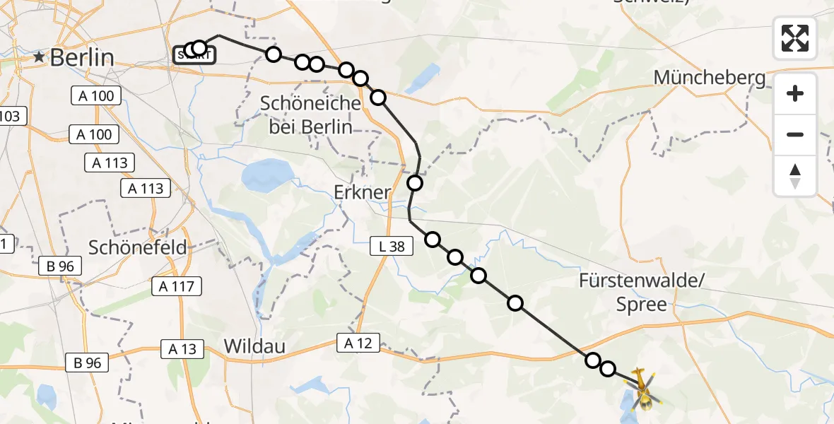 Routekaart van de vlucht: Rettungshubschrauber nach Bad Saarow, Am Güterbahnhof