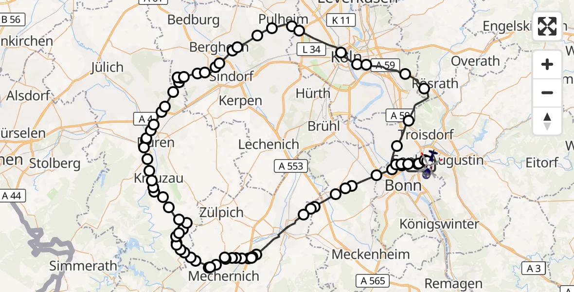Flugroute Polizeihubschrauber Sankt Augustin - Bonn-Hangelar Airfield, 16 März 2026, 13:11