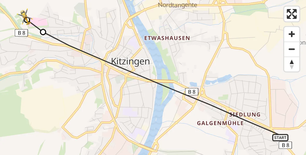 Routekaart van de vlucht: Rettungshubschrauber nach Kitzingen Hospital