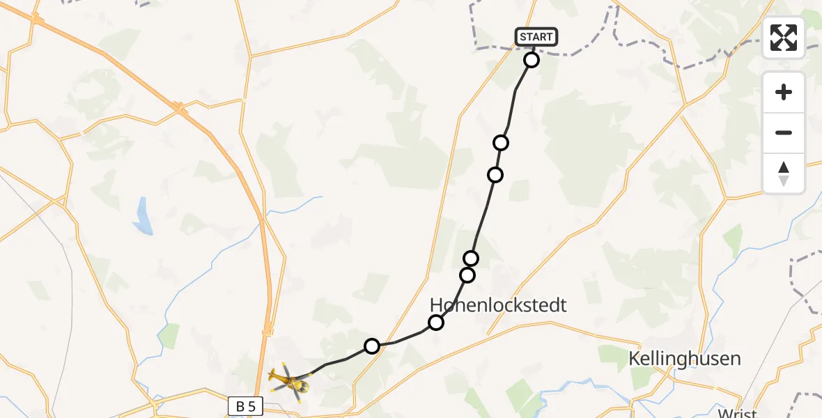 Flugroute Rettungshubschrauber Jahrsdorf - Itzehoe, 16 März 2026, 13:33