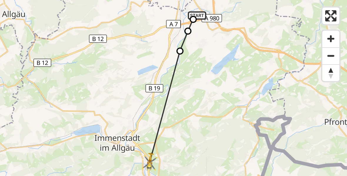 Flugroute Rettungshubschrauber Kempten-Durach Airfield - Burgberg, 16 März 2026, 13:43