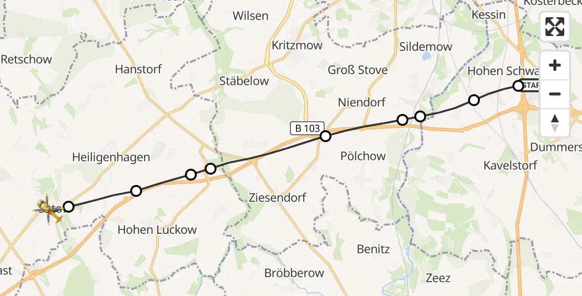 Flugroute Ambulanzhubschrauber Dummerstorf - Satow, 16 März 2026, 13:44