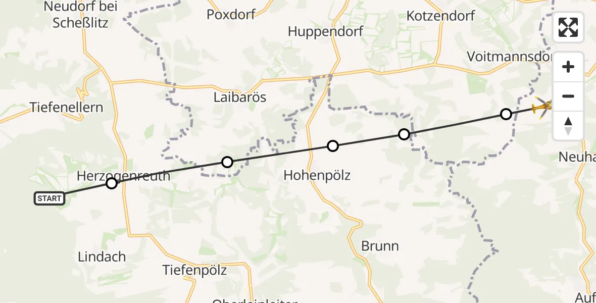 Routekaart van de vlucht: Rettungshubschrauber nach Drosendorf an der Aufseß