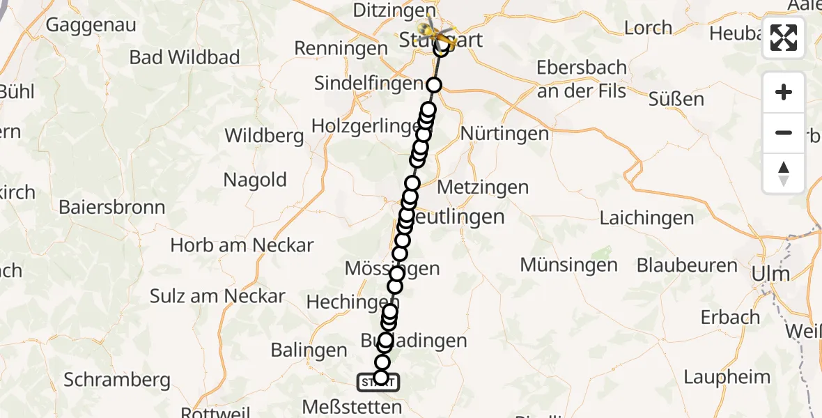 Routekaart van de vlucht: Rettungshubschrauber nach Stuttgart, Kriegsbergstraße