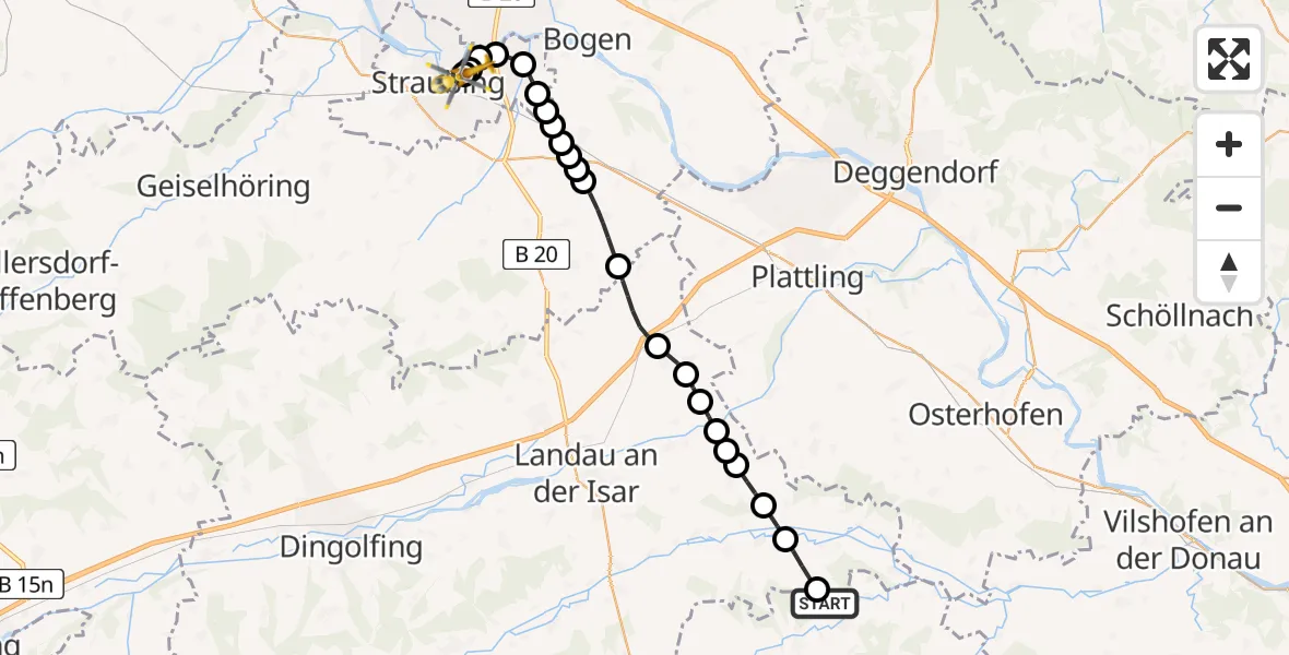 Routekaart van de vlucht: Rettungshubschrauber nach Sankt Elisabeth Hospital Straubing