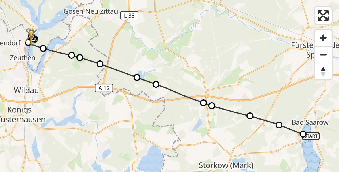 Flugroute Rettungshubschrauber Pieskow - Eichwalde, 16 März 2026, 14:04