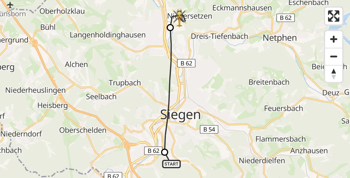 Flugroute Rettungshubschrauber Evangelisches Jung-Stilling Hospital - Niedersetzen, 16 März 2026, 14:13