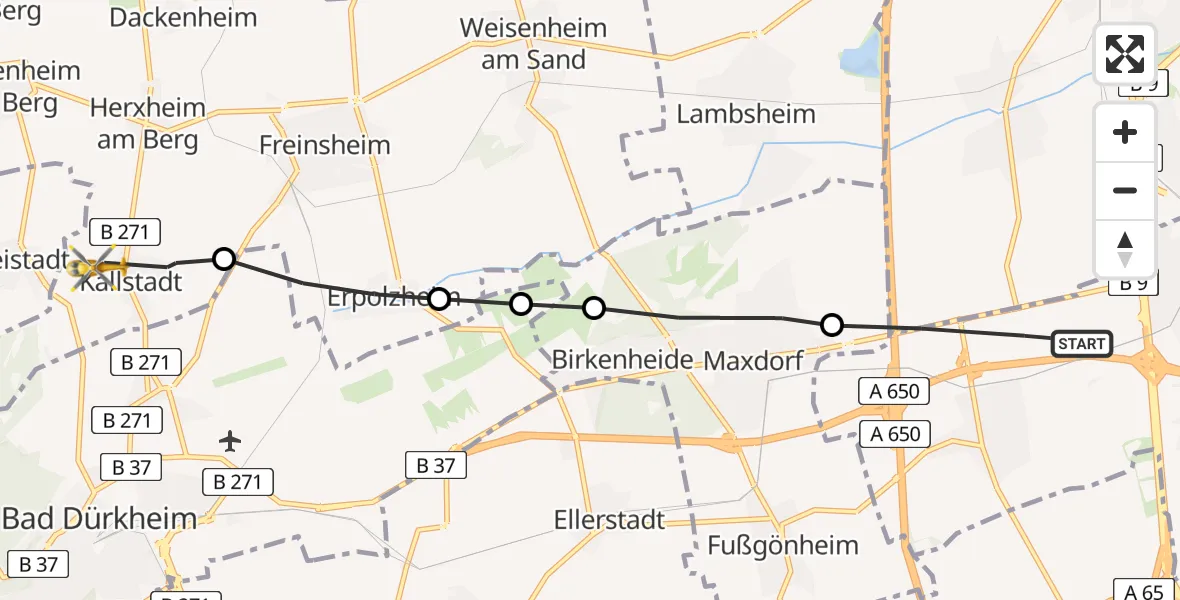 Routekaart van de vlucht: Rettungshubschrauber nach Kallstadt, Leistadter Straße
