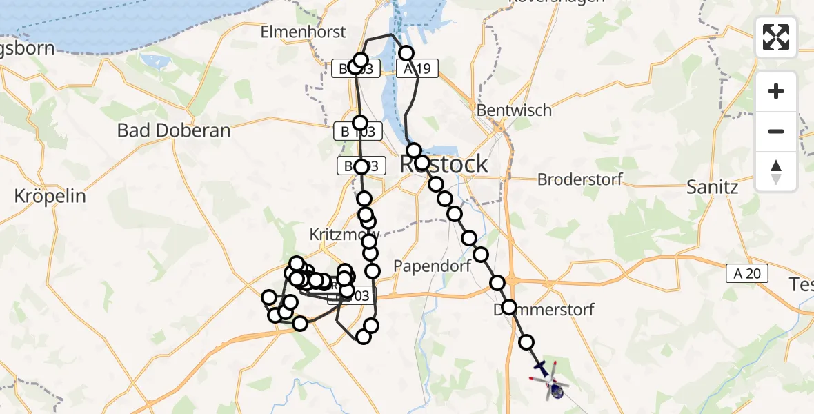 Routekaart van de vlucht: Polizeihubschrauber nach Dummerstorf