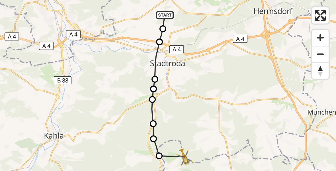 Flugroute Rettungshubschrauber Schöngleina - Stanau, 16 März 2026, 14:19