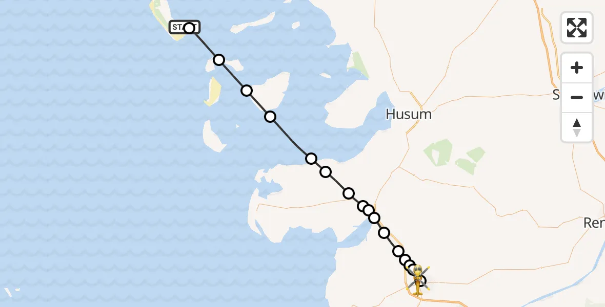 Flugroute Rettungshubschrauber Wittdün auf Amrum - Heide, 16 März 2026, 14:22