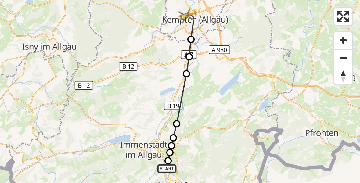 Flugroute Rettungshubschrauber Blaichach - Kempten (Allgäu), 16 März 2026, 14:23