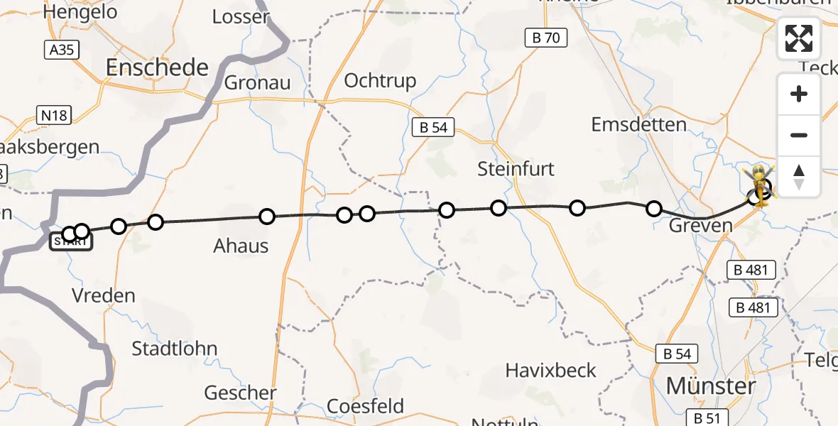 Flugroute Ambulanzhubschrauber Ammeloe - Christoph  Westfalen-ADAC, 16 März 2026, 14:29