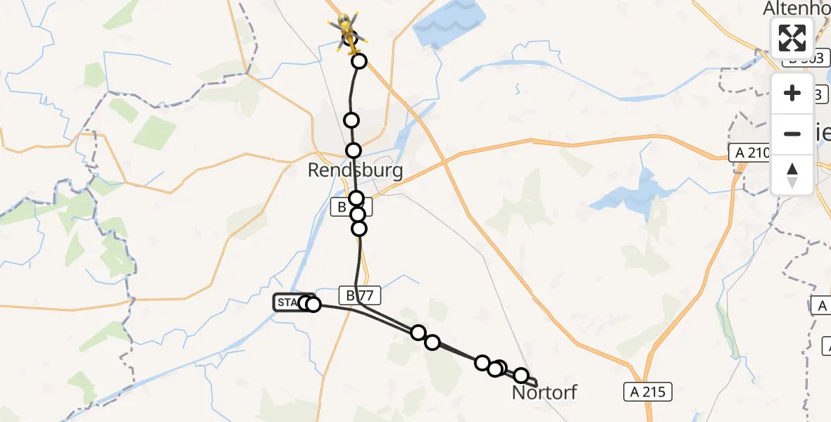 Flugroute Rettungshubschrauber Rendsburg-Schachtholm Airfield - Holzbunge, 16 März 2026, 14:34