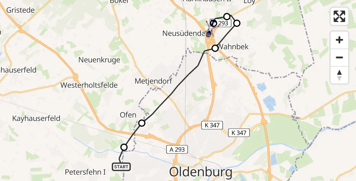 Flugroute Polizeihubschrauber Bad Zwischenahn - Oldenburg Police Heliport, 16 März 2026, 14:44