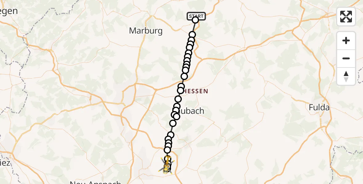 Flugroute Ambulanzhubschrauber Erksdorf - Reichelsheim, 16 März 2026, 14:44