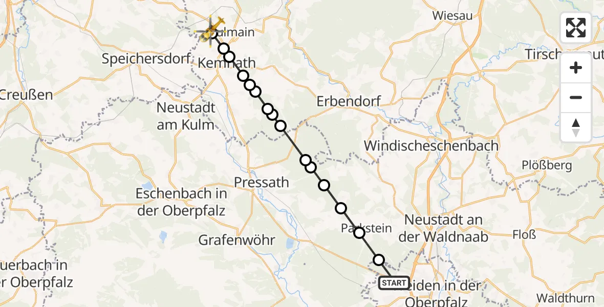 Flugroute Rettungshubschrauber Latsch - Immenreuth, 16 März 2026, 14:49