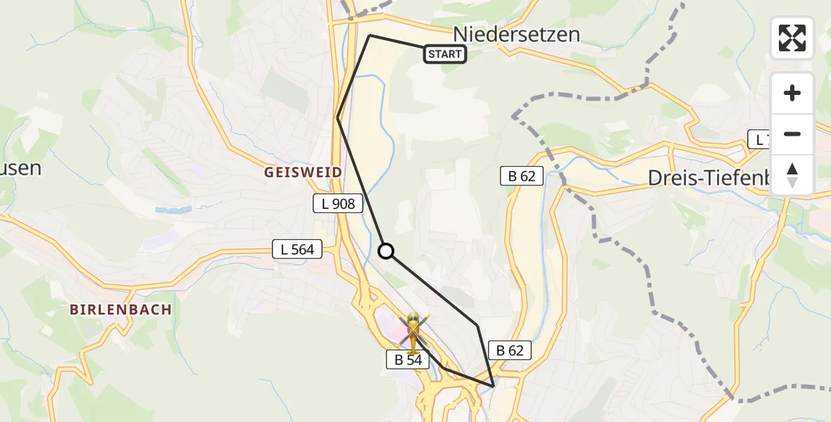 Flugroute Rettungshubschrauber Niedersetzen - Siegen, 16 März 2026, 14:50
