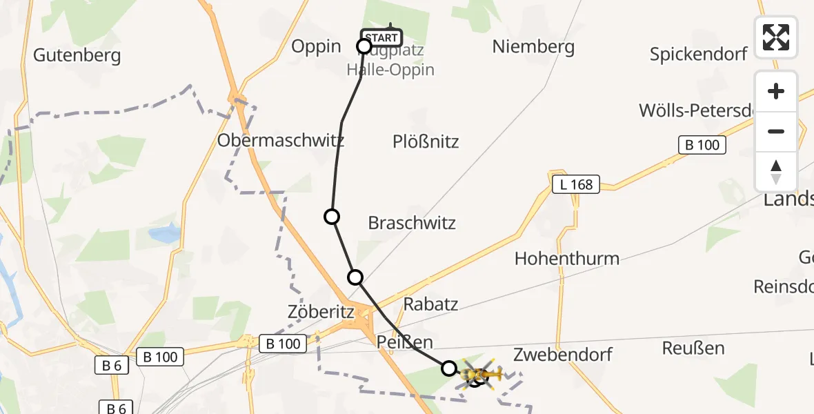 Flugroute Ambulanzhubschrauber Halle-Oppin Airfield - Reideburg, 16 März 2026, 14:52