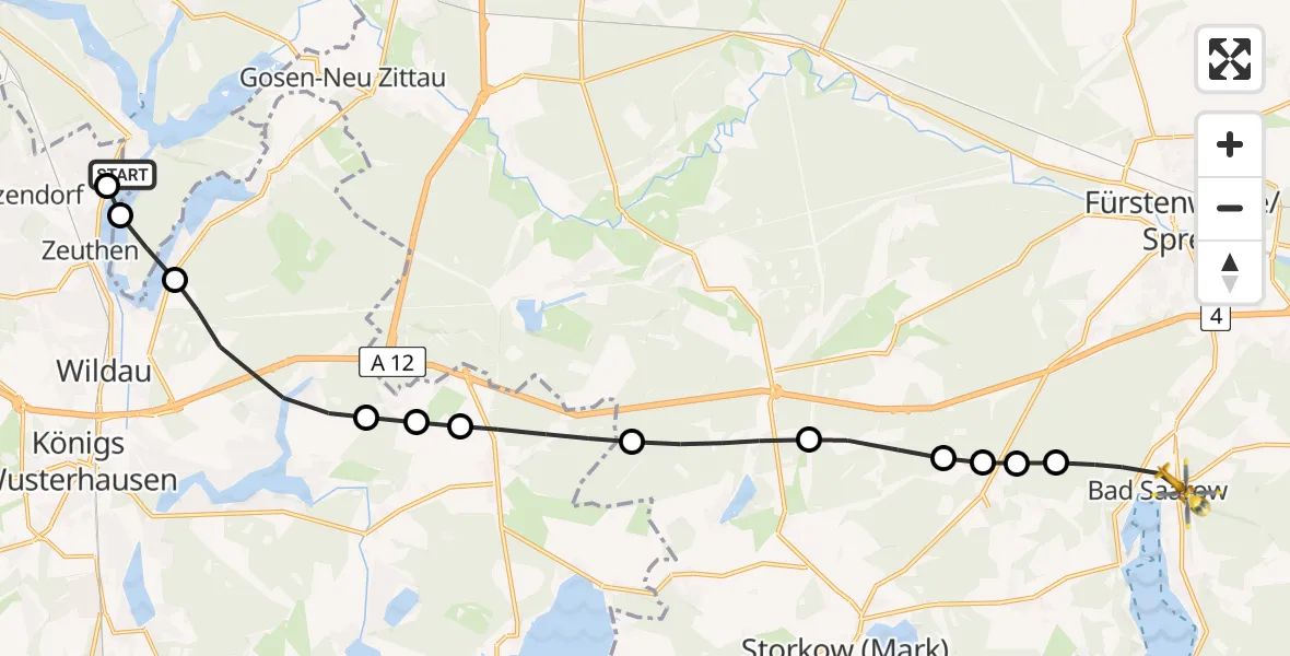 Flugroute Rettungshubschrauber Eichwalde - Bad Saarow, 16 März 2026, 15:07