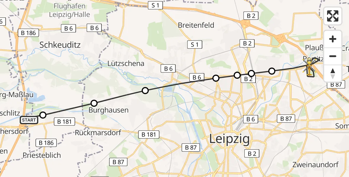 Flugroute Rettungshubschrauber ADAC Air Rescue Station Leipzig/Schkeuditz-Dölzig Heliport (Christoph 61) - Nordost, 16 März 2026, 15:08